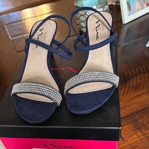 Touch of Nina Navy Sandals with Sparkling Accents
